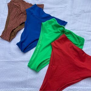 AERIE High Waist Cut Cheeky Botton Swimsuit Size XS Lot of 4 Crossover Neon